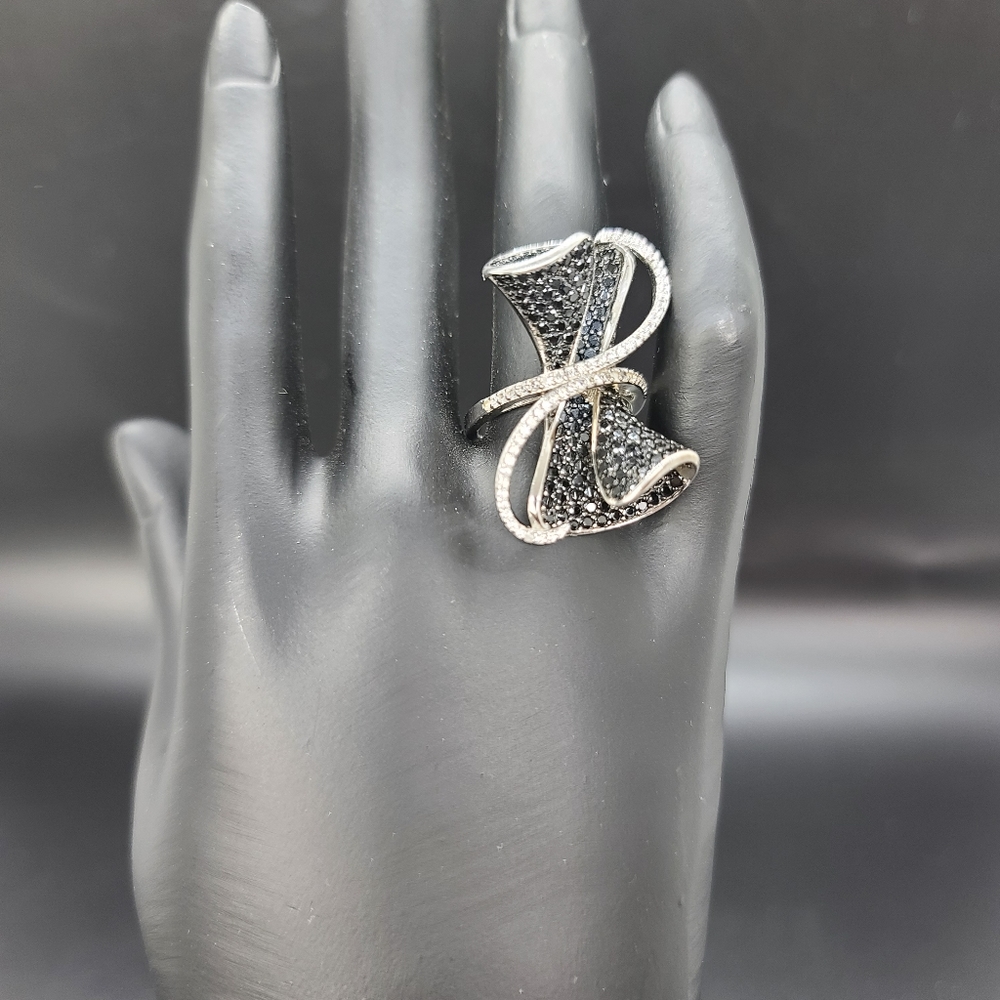 BBJ 925 Silver Black Spinel and CZ Statement Ring. Sz 8.25